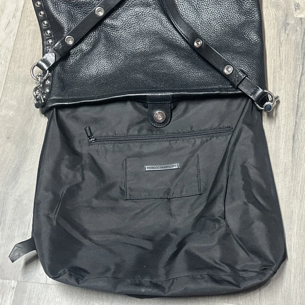 Rebecca Minkoff Blythe Black Leather Shoulder Bag Purse Studded Hobo Black